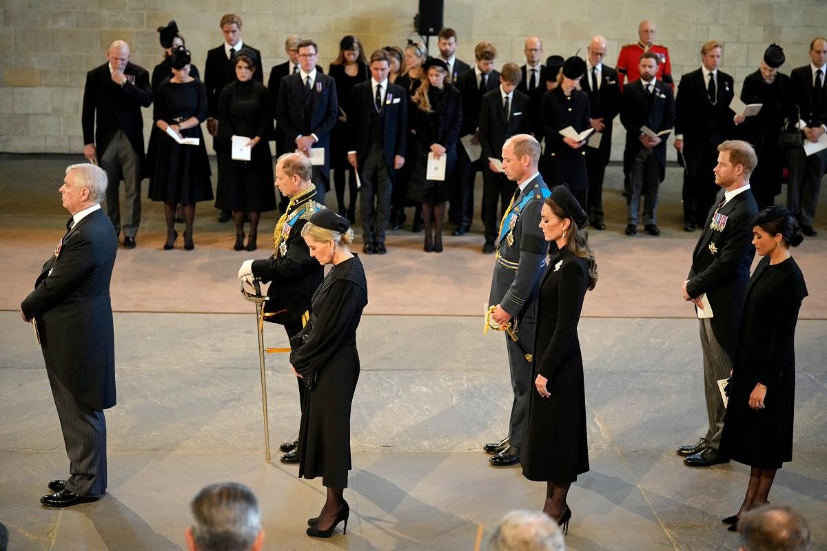Prince Andrew, Duke of York, Prince Edward, Earl of Wessex, Sophie, Countess of Wessex, Prince William, Prince of Wales, Catherine, Princess of Wales, Prince Harry, Duke of Sussex and Meghan, Duchess of Sussex pay their respects inside the Palace of Westminster for the Lying-in State of Queen Elizabeth II on September 14, 2022 in London, Britain Christopher Furlong/ Pool via REUTERS