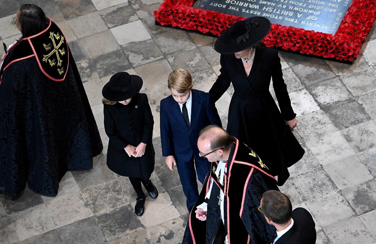 Catherine, Princess of Wales, Princess Charlotte of Wales and Prince George of Wales arrive at Westminster Abbey for The State Funeral of Queen Elizabeth II on September 19, 2022 in London, England. Gareth Cattermole/Pool via REUTERS 