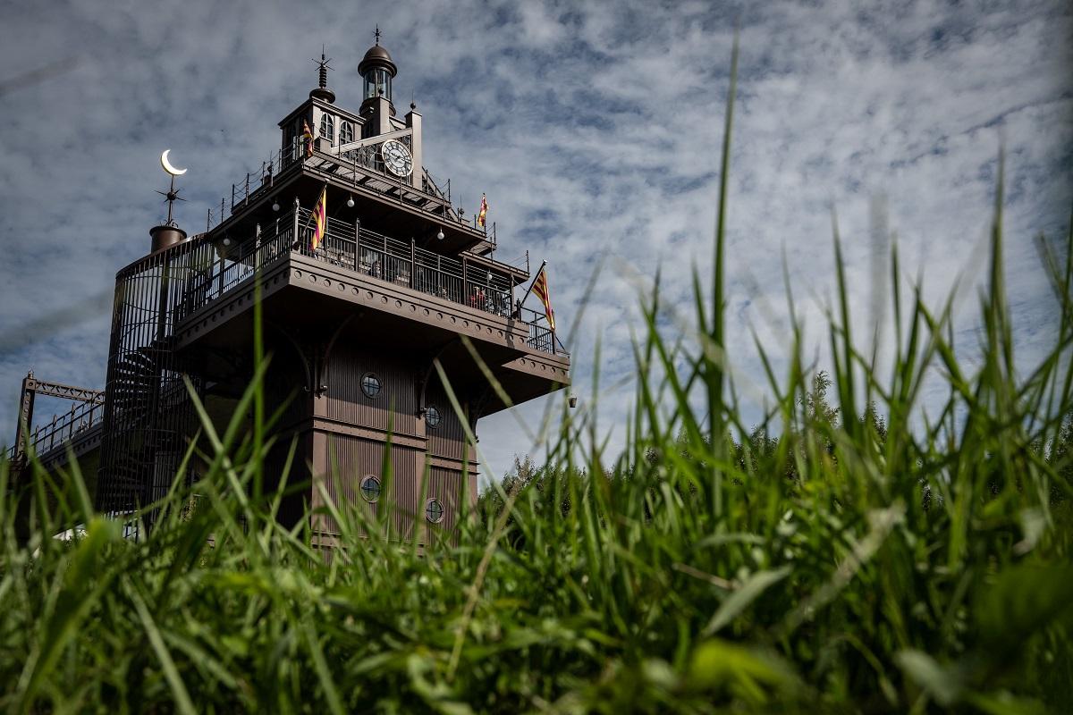 The park's elevator tower, modeled on 'Laputa: Castle in the Sky,' is seen during a media tour of the new Ghibli Park in Nagakute, Aichi prefecture on October 12, 2022. Yuichi Yamazaki/ AFP