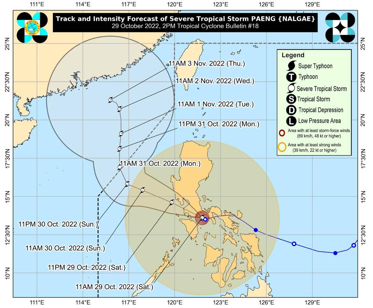 11 areas under Signal No. 3 as Paeng is about to make landfall over Batangas