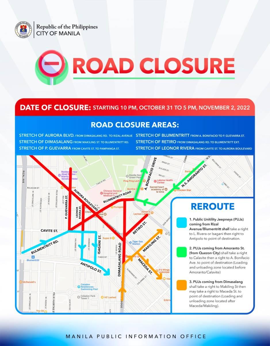 Manila road closures for Undas 2022