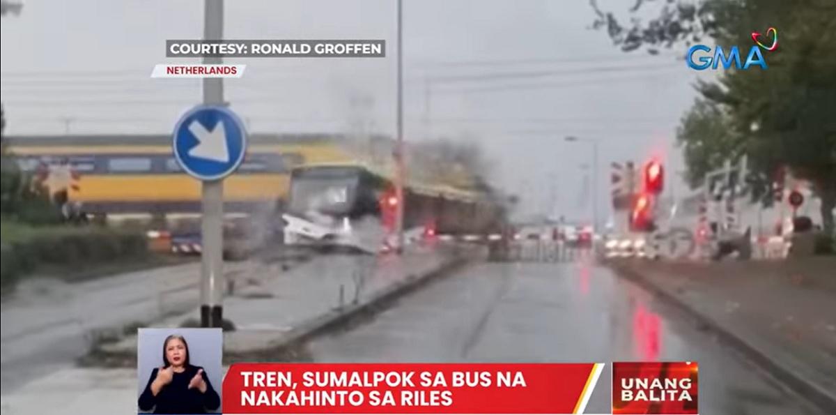 Tren, sumalpok sa bus na nakahinto sa riles sa Netherlands