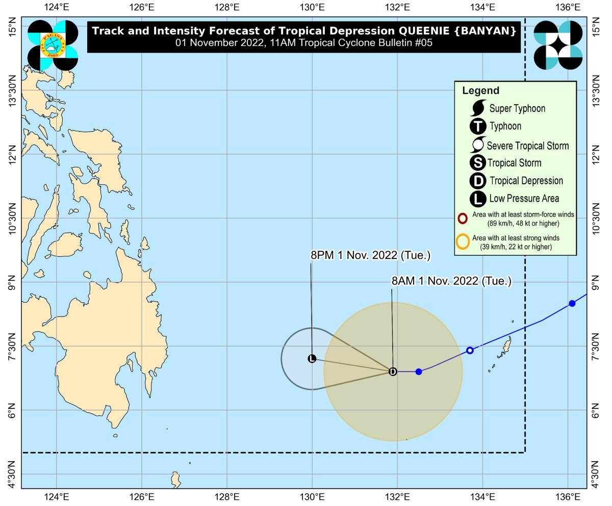 Queenie downgraded into a tropical depression, may still bring rains over Caraga, Davao