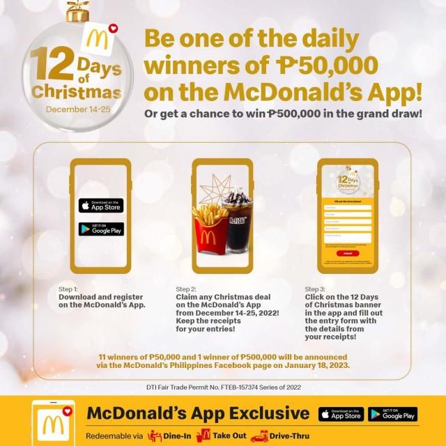 Meriahkan Natal Anda dengan Promo Natal 12 Hari Aplikasi McDonald’s!  Kesepakatan menarik dan hadiah besar siap diperebutkan!