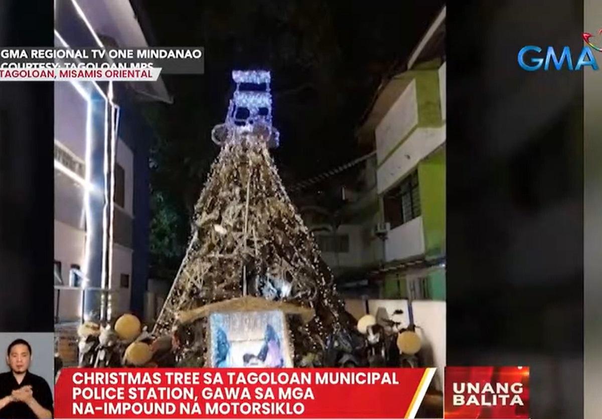 Christmas tree sa Tagoloan Municipal Police Station gawa sa mga na