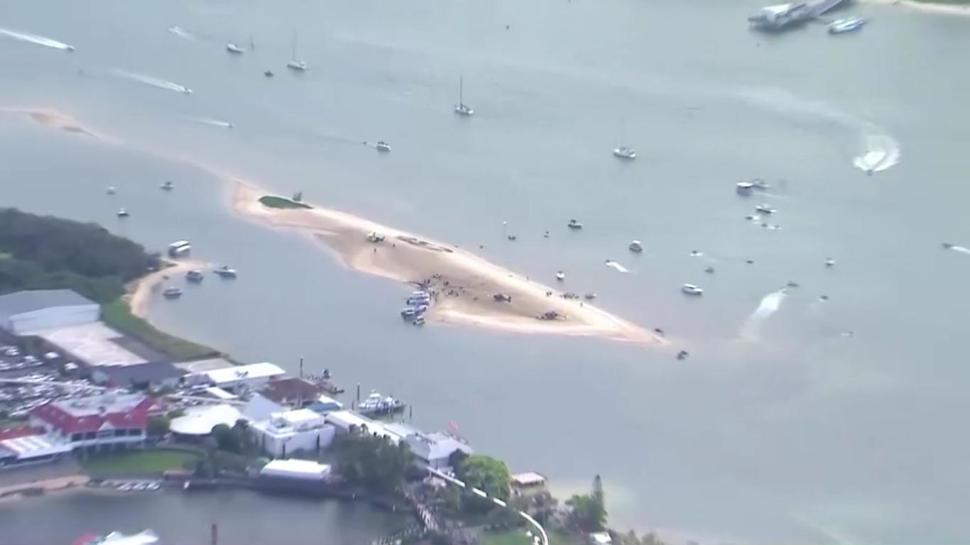 The helicopters crashed on a sandbank near Sea World in Australia's Gold Coast. Reuters video