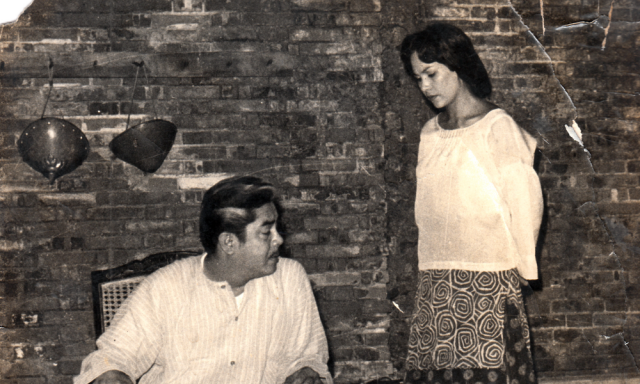  Vic Silayan and Lolita Rodriguez in a scene from "Bayaning Huwad," a Filipino adaptation of Virginia Moreno's "Straw Patriot" by Wilfredo Sanchez, directed by Cecile Guidote. It was the inaugural production of PETA at the Rajah Sulayman Theater in Intramuros, Manila that premiered on December 29, 1967. Photo from PETA Archives courtesy of CB Garrucho