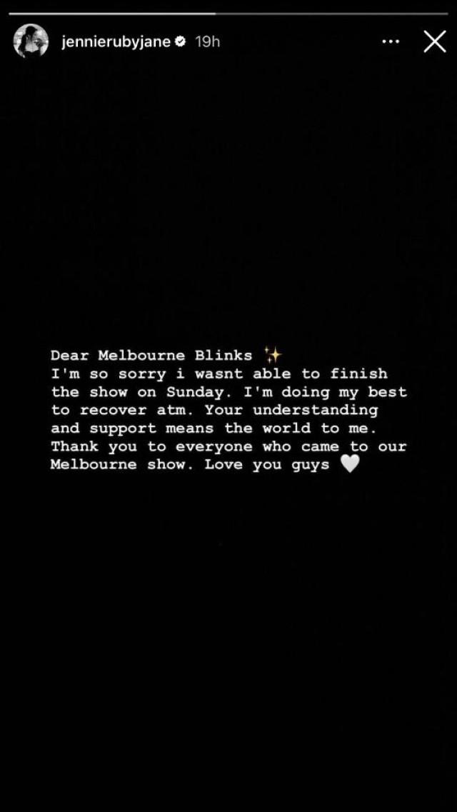 BLACKPINK's Jennie apologizes to fans for leaving Melbourne concert ...