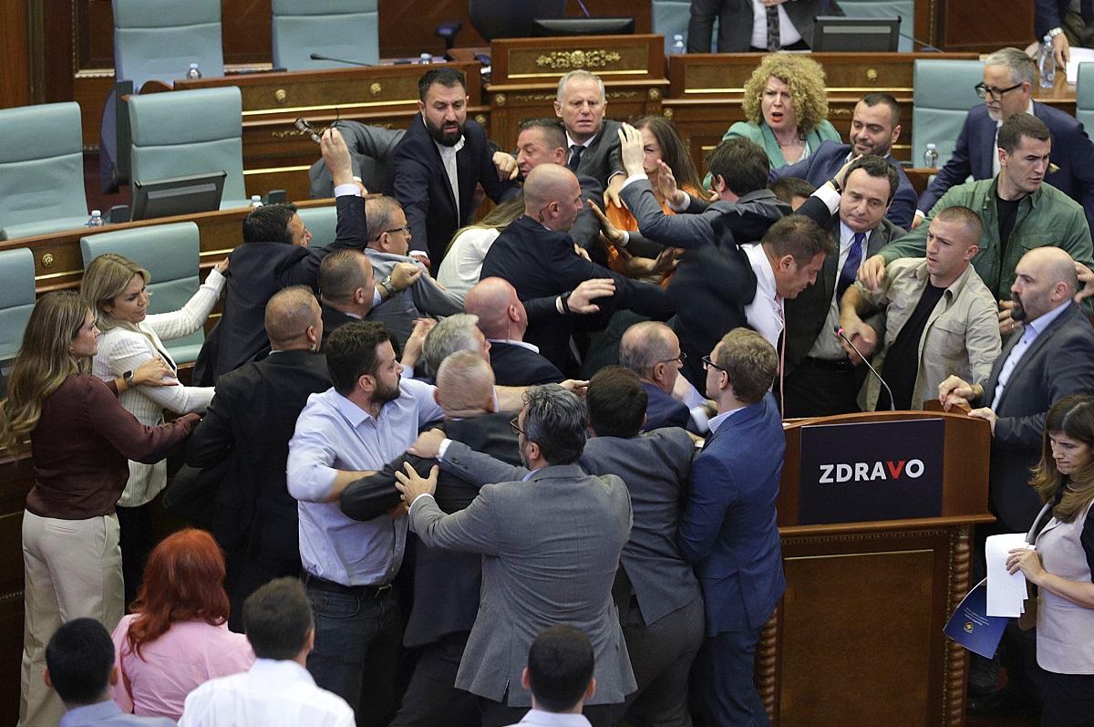 Brawl erupts at Kosovo parliament after lawmaker throws water on PM