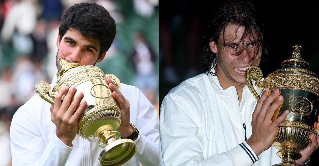 Carlos Alcaraz and Rafael Nadal clinch their first Wimbledon titles in similar fashion thumbnail
