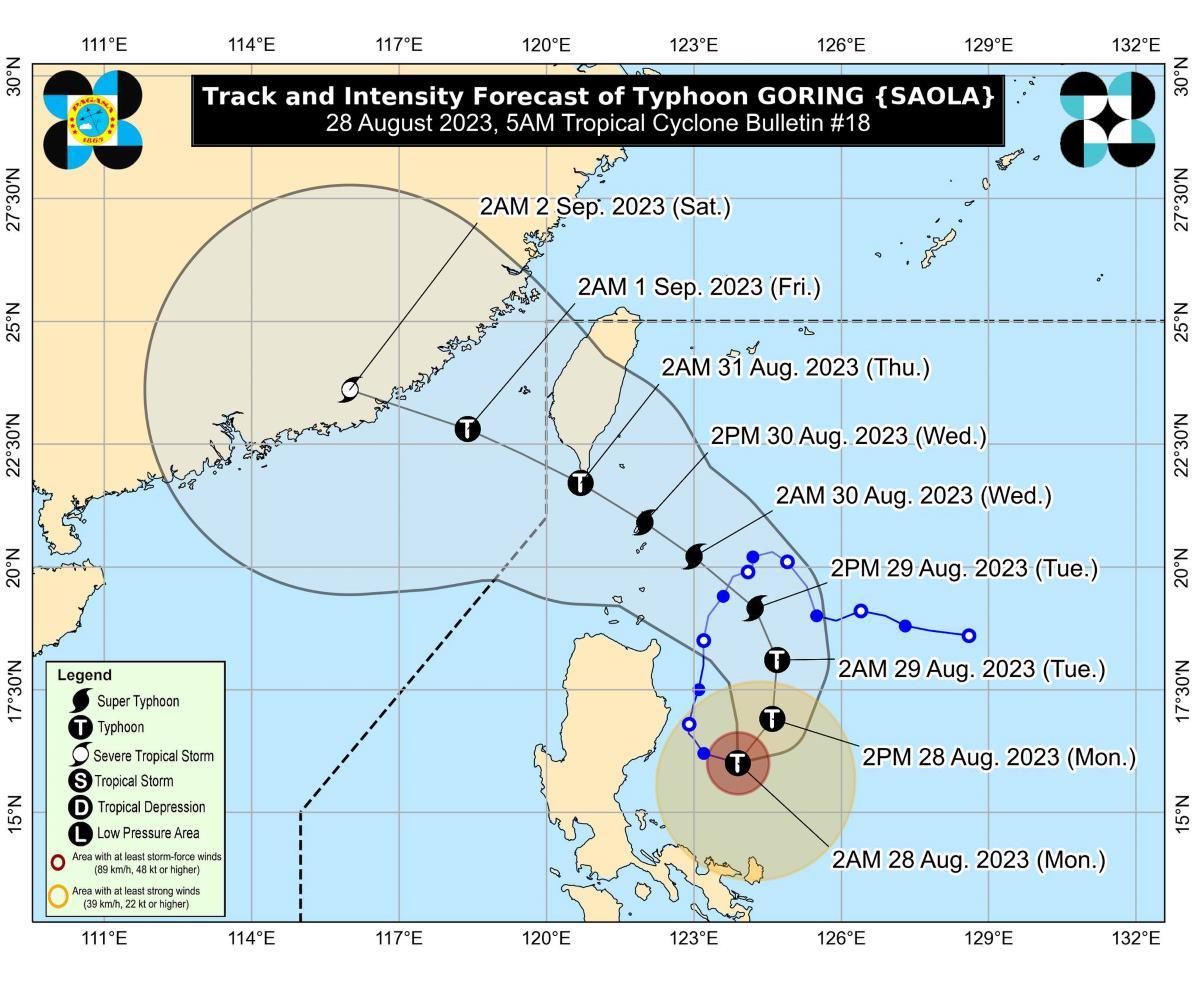 Typhoon Goring on Monday, August 28, 2023, 5 AM