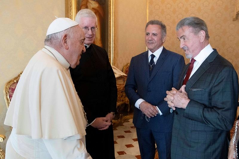 Pope Francis playfully spars with 'Rocky' actor Sylvester Stallone