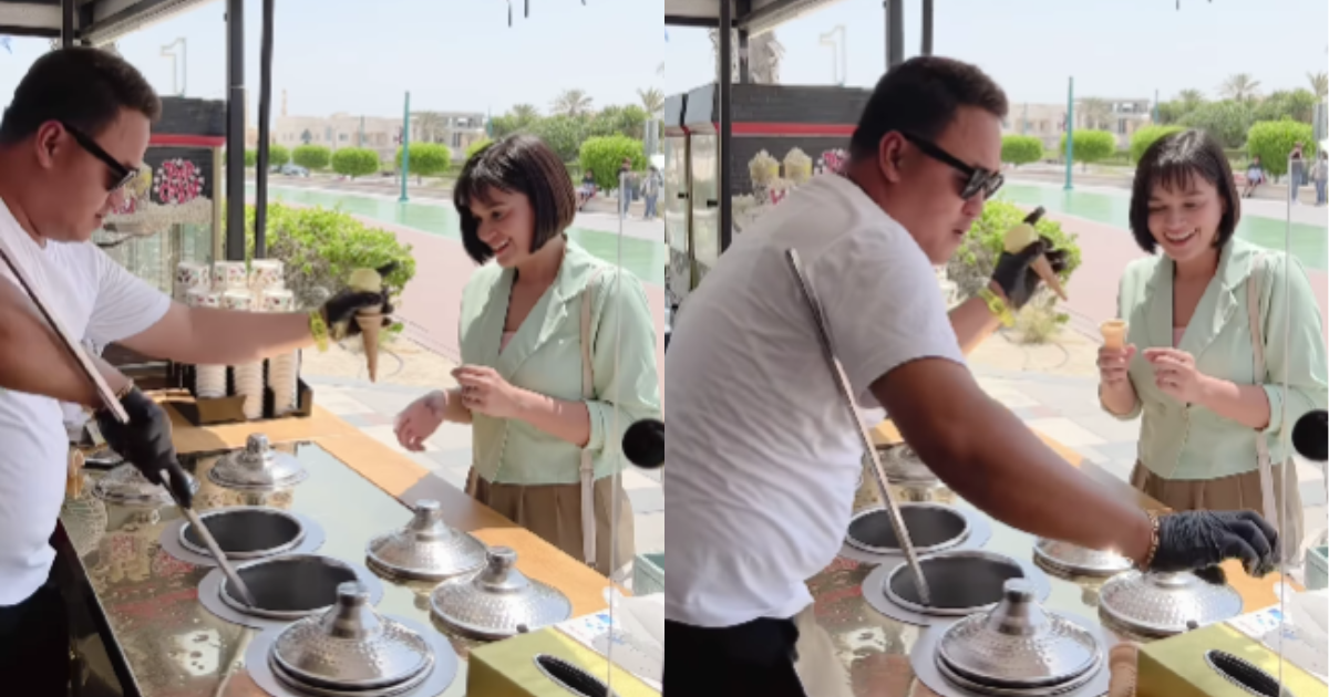 Yasmien Kurdi buying Turkish ice cream in Dubai