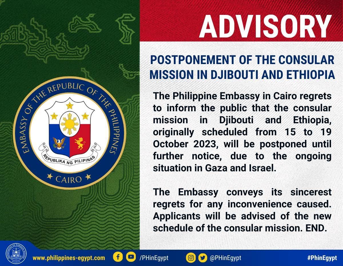 PH consular mission in Djibouti, Ethiopia postponed due to Israel-Hamas ...