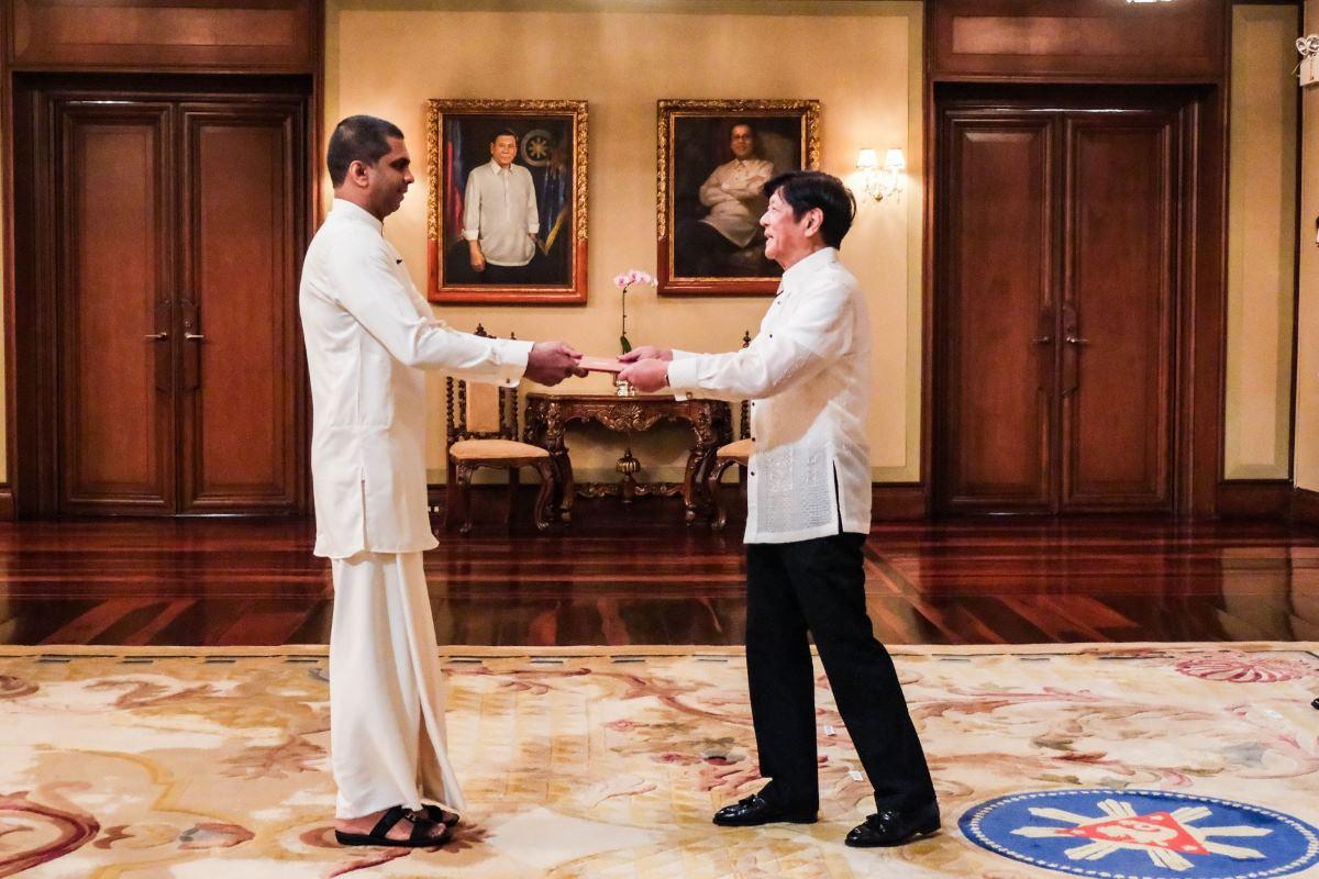 President Ferdinand Marcos Jr. and Sri Lanka's Ambassador-Deisgnate Chanaka Harsha Talpahewa