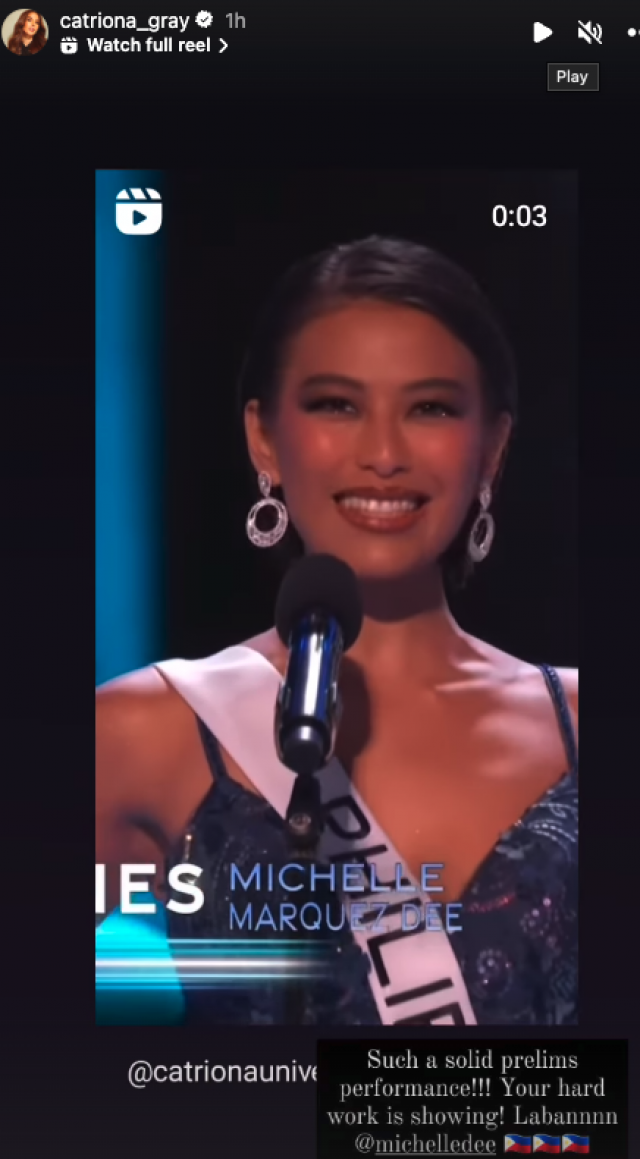 Catriona Gray describes Michelle Dee's prelims performance as solid.