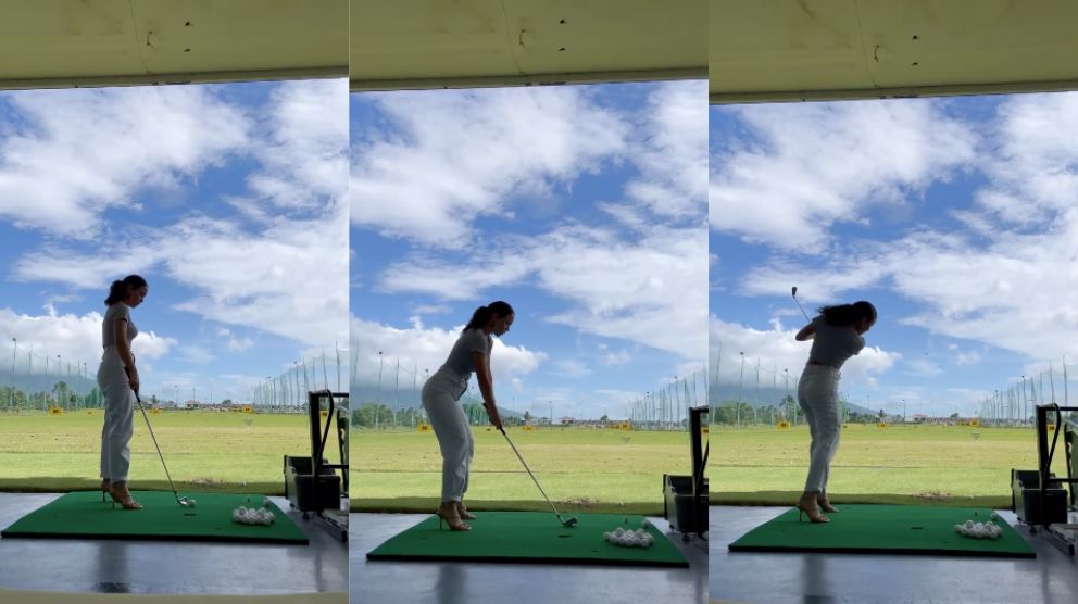 Yassi Pressman impressively plays golf in heels