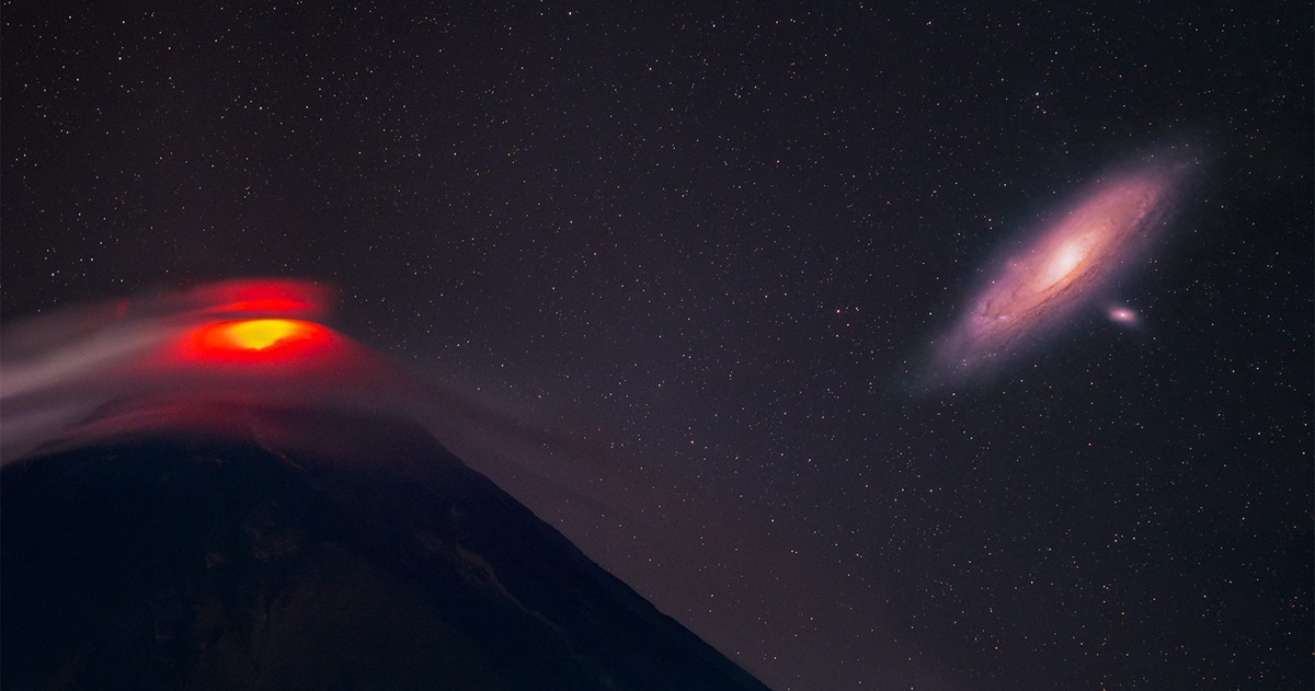 Andromeda galaxy and Mayon Volcano in one frame