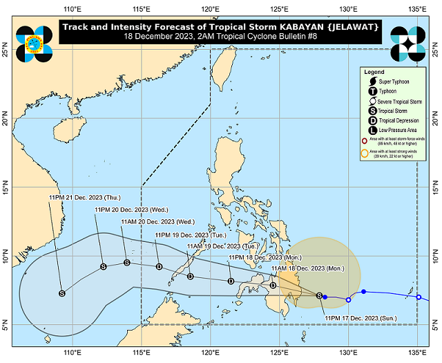 Tropical Storm Kabayan moves closer to Davao Oriental; Signal No. 2 over 6 areas