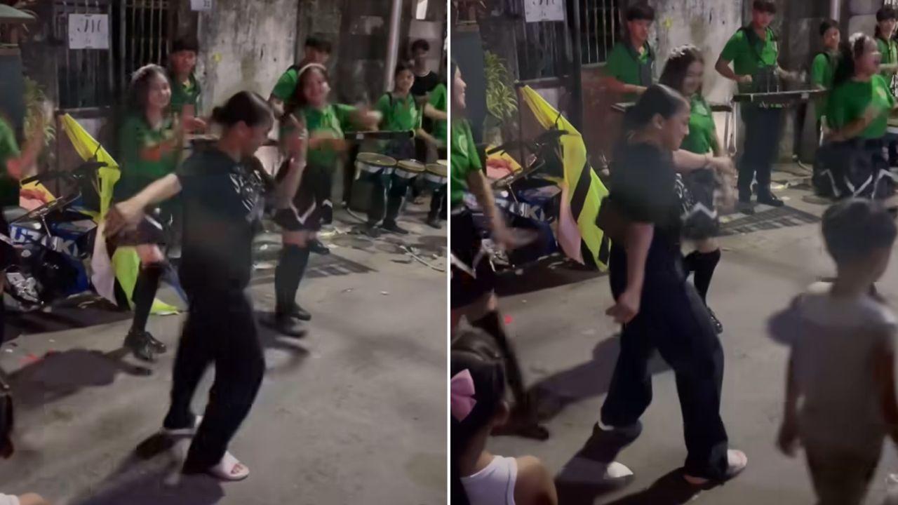 Rochelle Pangilinan dances with drum and lyre band at Malabon fiesta