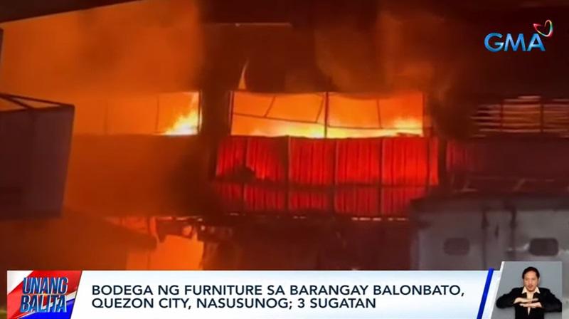 3 hurt in furniture warehouse fire in Quezon City