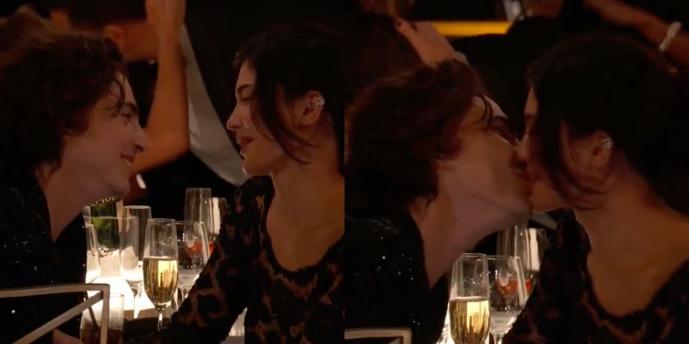 Timothee Chalamet and Kylie Jenner share a kiss at Golden Globes 2024