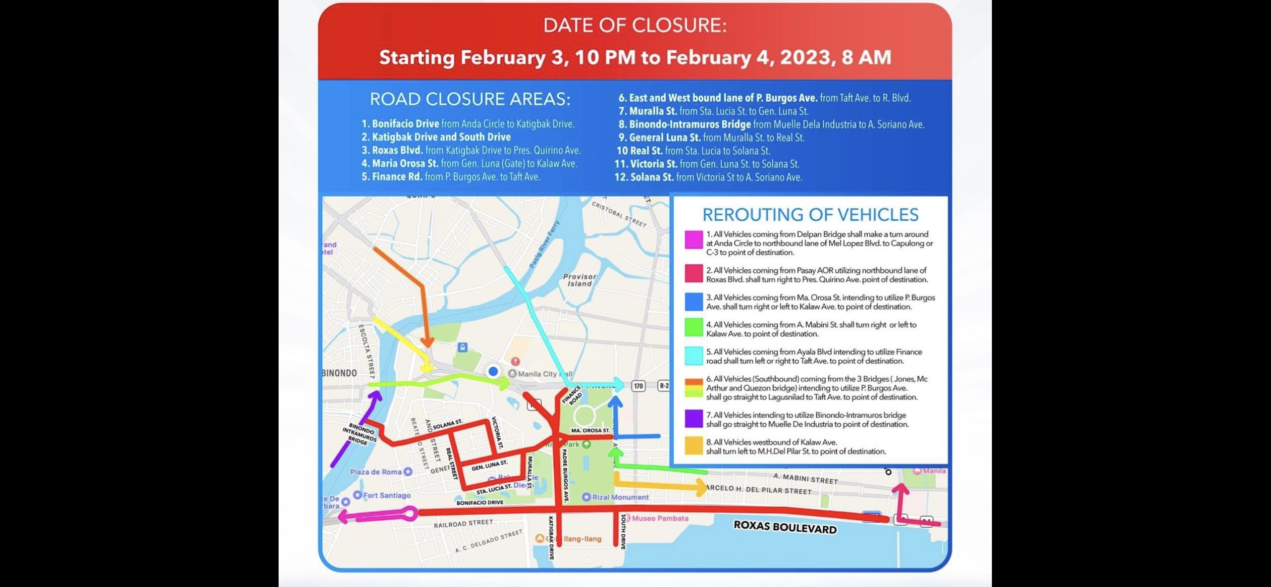 Manila Announces Road Closures Rerouting Scheme Ahead Of Sunday Fun