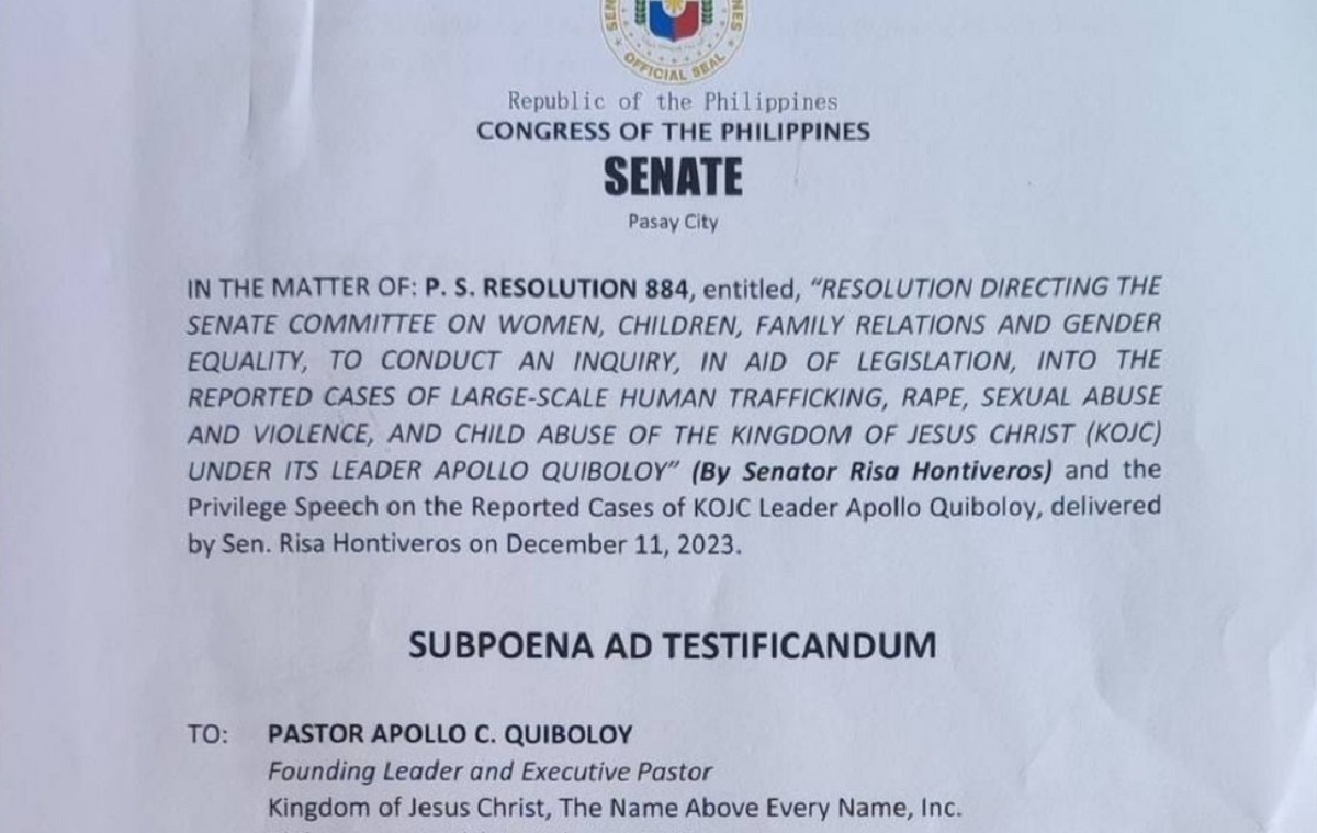 Senate subpoena vs Quiboloy formally served