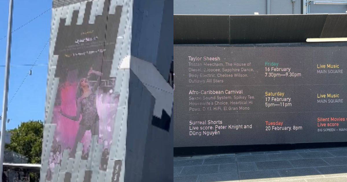 Taylor Sheesh has a billboard in Melbourne for her first 'Errors Tour' show in Australia