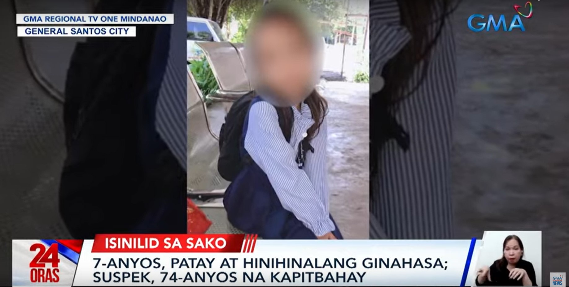Body of missing 7-year old girl in GenSan found in sack, police tag 74-year old neighbor as suspect
