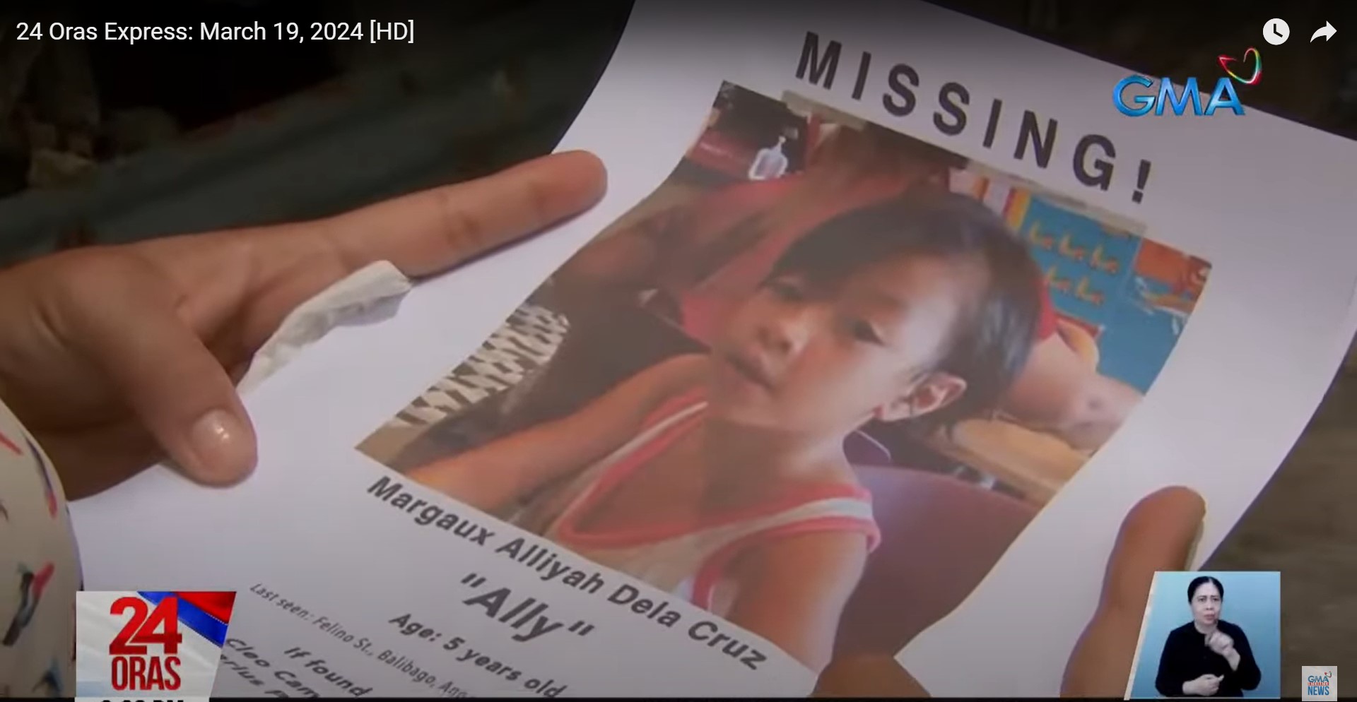 Search on for missing 5-year old girl in Pampanga