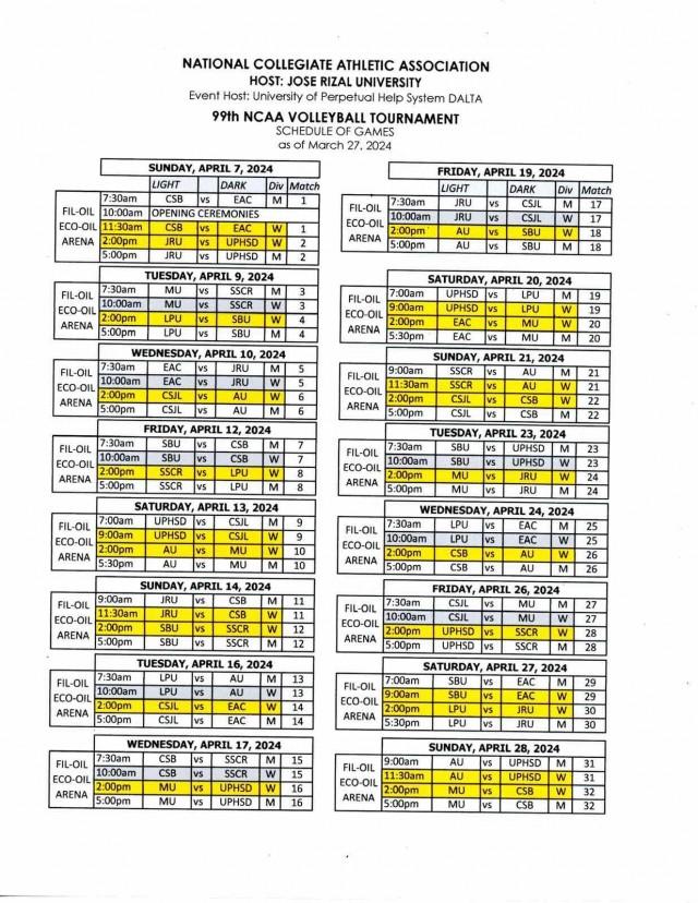 NCAA Season 99 Volleyball schedule NCAA Philippines