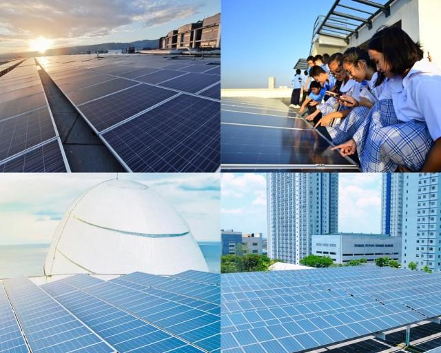 SM Supermalls&acirc; solar panel systems (clockwise from top left): SM Seaside City Cebu, SM City Grand Central, SM City North Edsa, and SM Mall of Asia