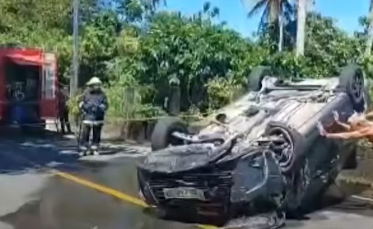 Car turns turtle after driver spills coffee on self