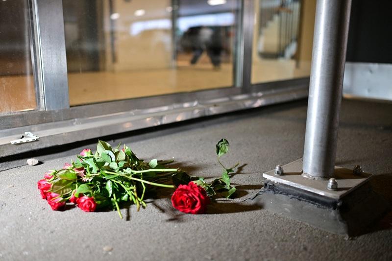 Roses at the site where C.Gambino was shot to death in Sweden