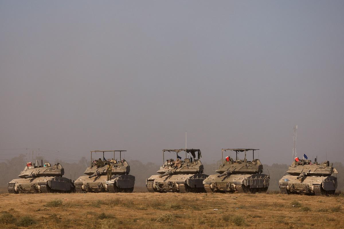 Israeli tanks near the Israel-Gaza border in Israel