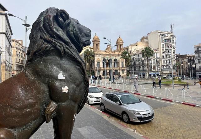 A lion statue is pictured at the central square of Place d'Armes in the city of Oran, Algeria May 23, 2024. REUTERS/ Abdelaziz Boumzar