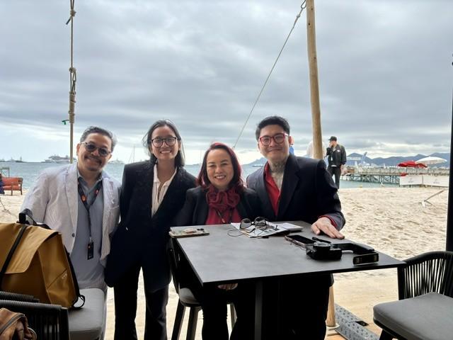 SILIG filmmakers Arvin Belarmino (Philippines) and Lomorpich â€œYoKiâ€ Rithy (Cambodia) with journalists Ruben and Janet Nepales in Cannes