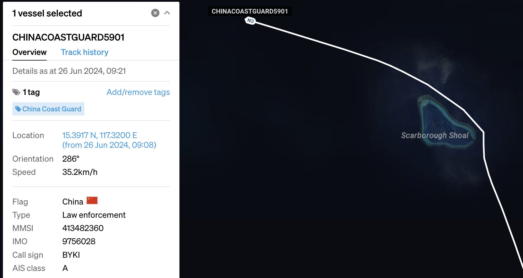 China's Monster Ship was monitored passing through the waters of El Nido, Palawan and Scarborough Shoal.