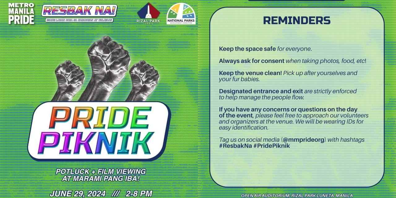 Pride potluck, film viewing event happening at Rizal Park tomorrow
