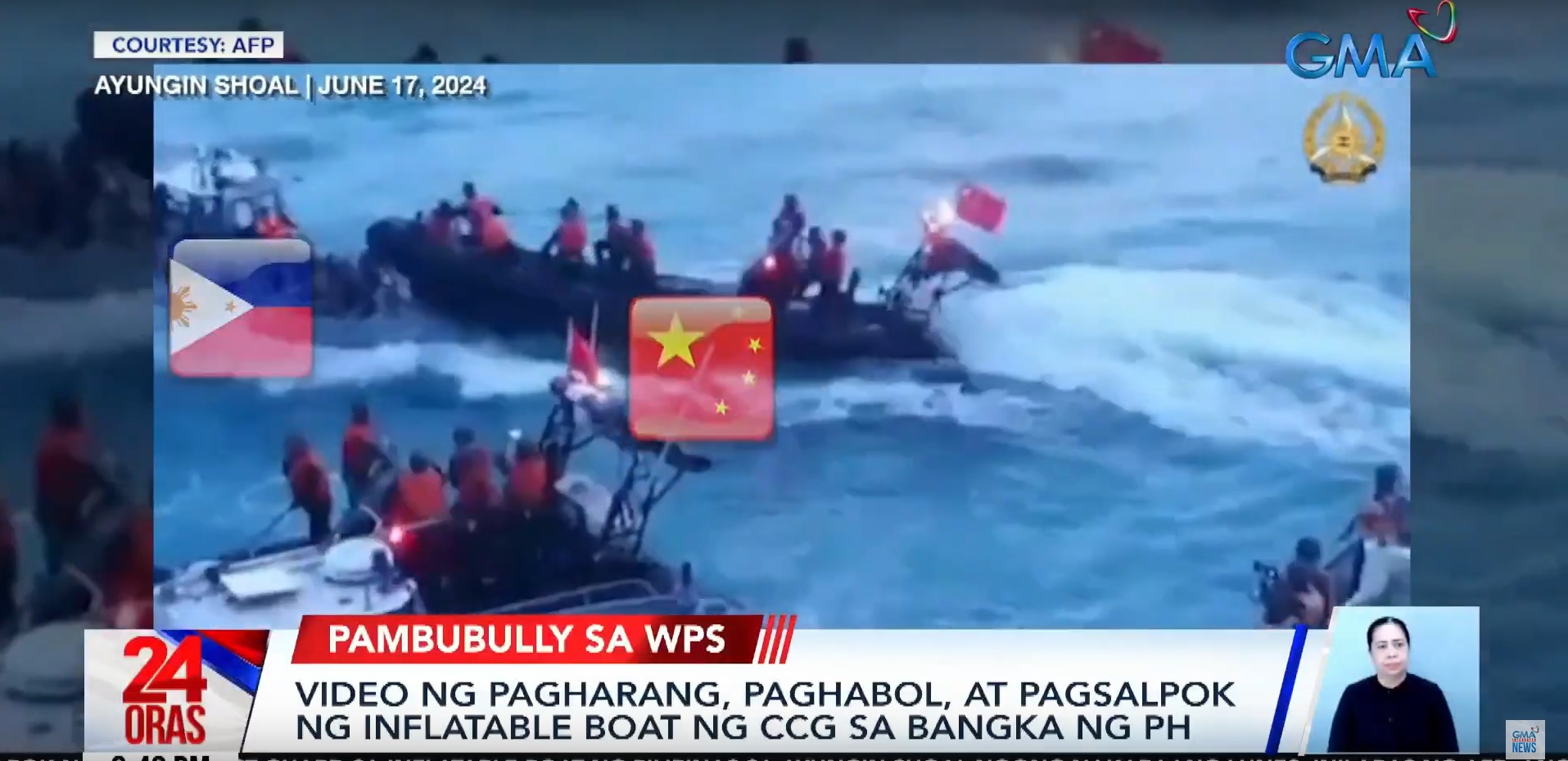 Makikita sa video na humahabol ang barko ng China, bumagsak sa bangka ...