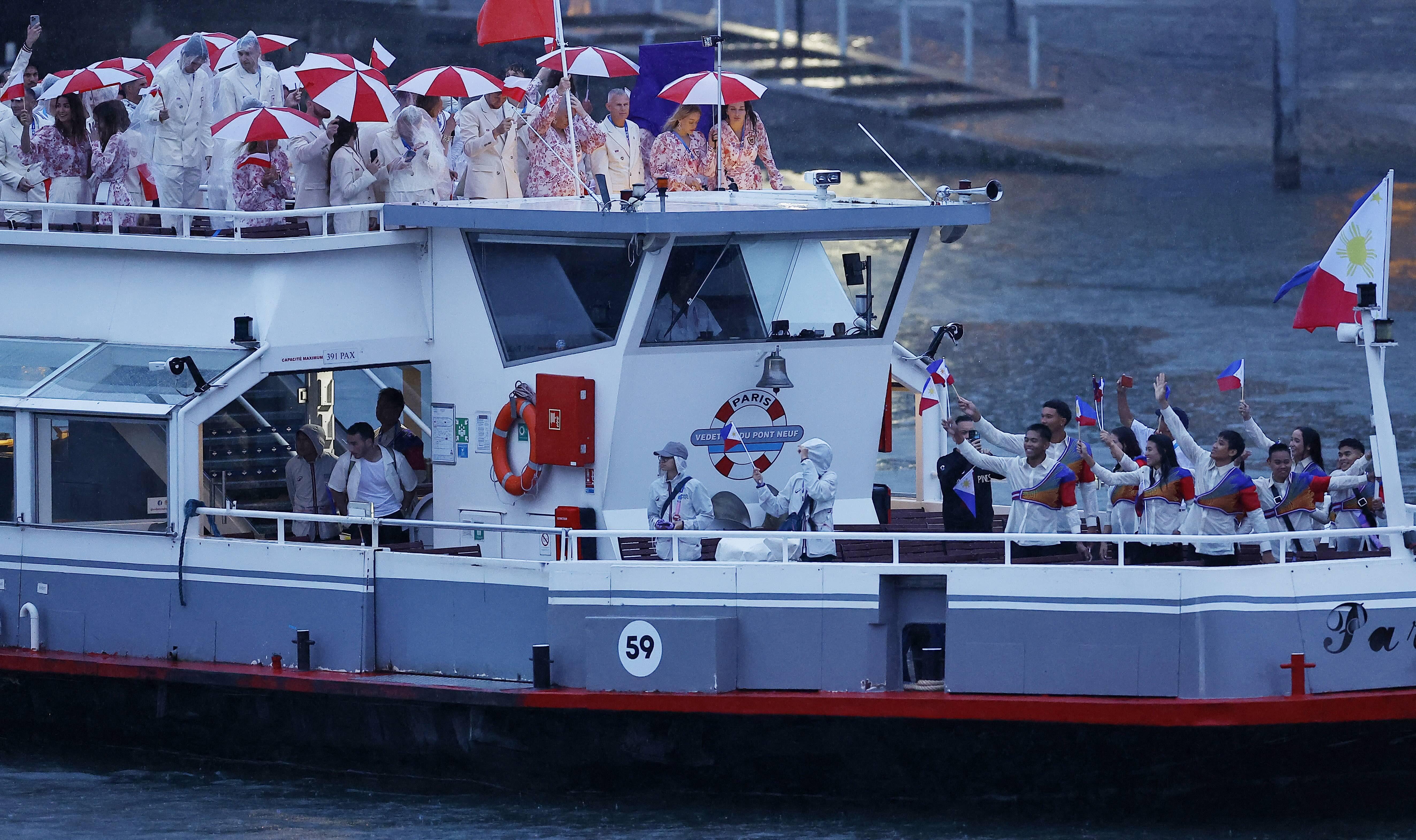 File photo shows Philippine athletes aboard a boat in the floating parade on the river Seine during the opening ceremony of the 2024 Paris Olympics on