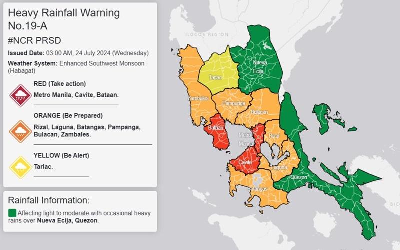 Red rainfall warning over Metro Manila, Cavite, Bataan