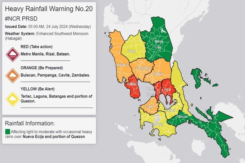 Red rainfall warning remains over Metro Manila, Bataan