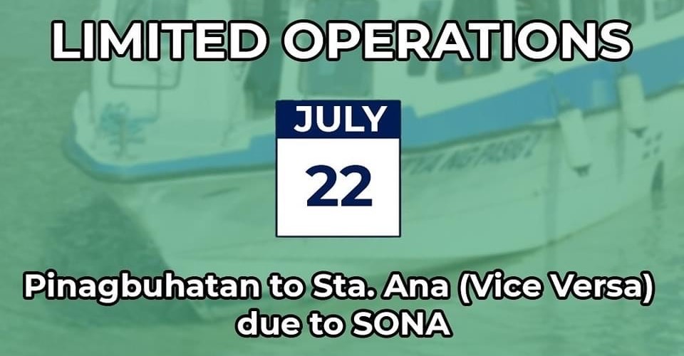 Pasig Ferry announces limited operations due to SONA