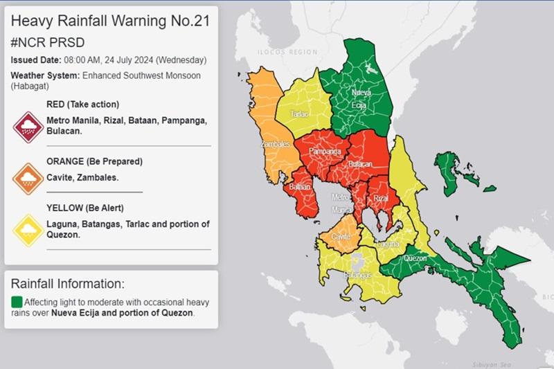 Red rainfall warning over Metro Manila, Rizal, Bataan, Pampanga, Bulacan