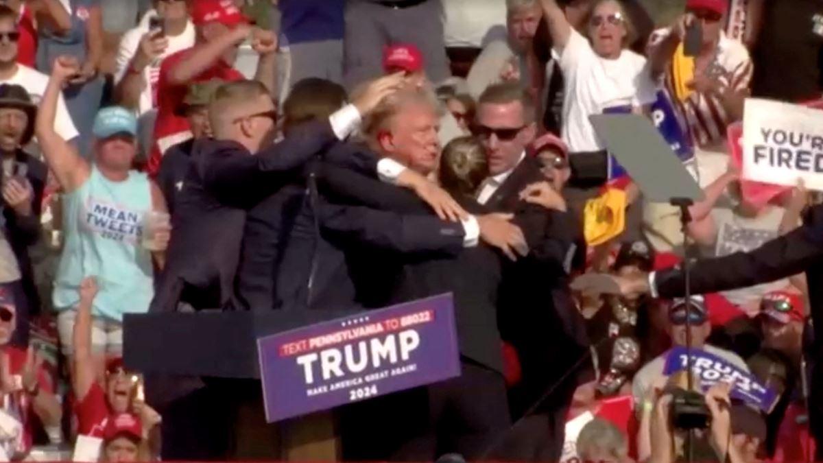 Former US President Donald Trump at a rally where shots rang out