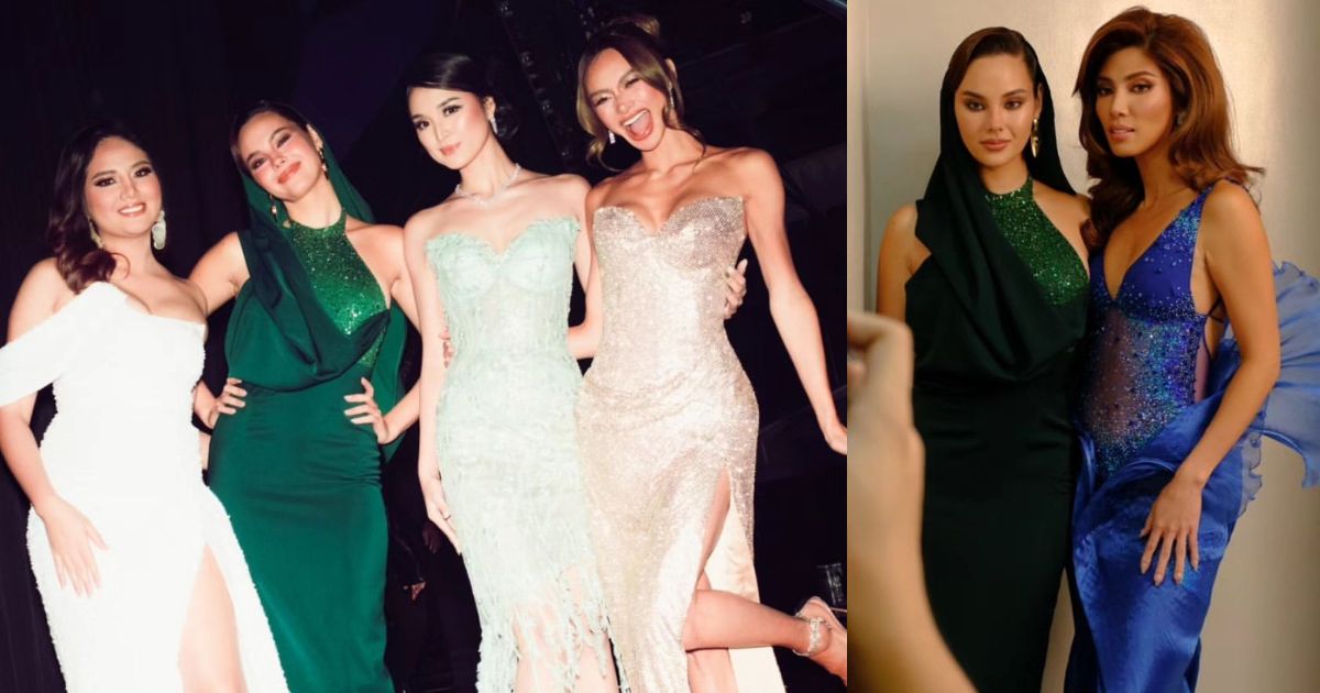 Catriona Gray poses for snaps with fellow queens in Binibining Pilipinas 2024 coronation night