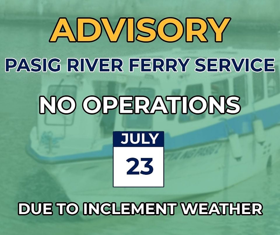 Pasig ferry service suspended on July 23, 2024 due to inclement weather