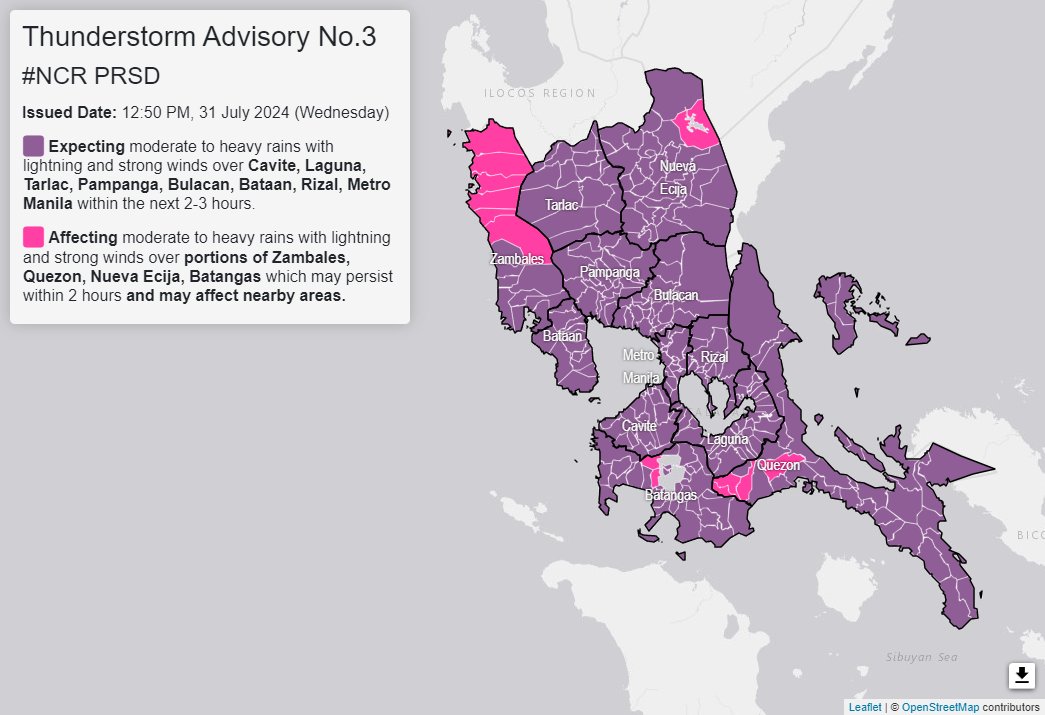 Thunderstorm advisory up over Metro Manila, 7 Luzon provinces